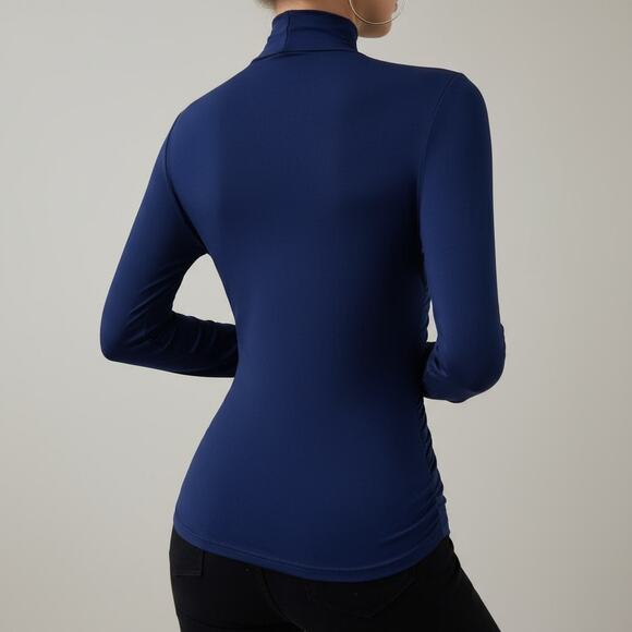 Commense Cross-Over Collar Cinched Long Sleeve Top Navy Blue Jersey NWT Size XL - Picture 3 of 6